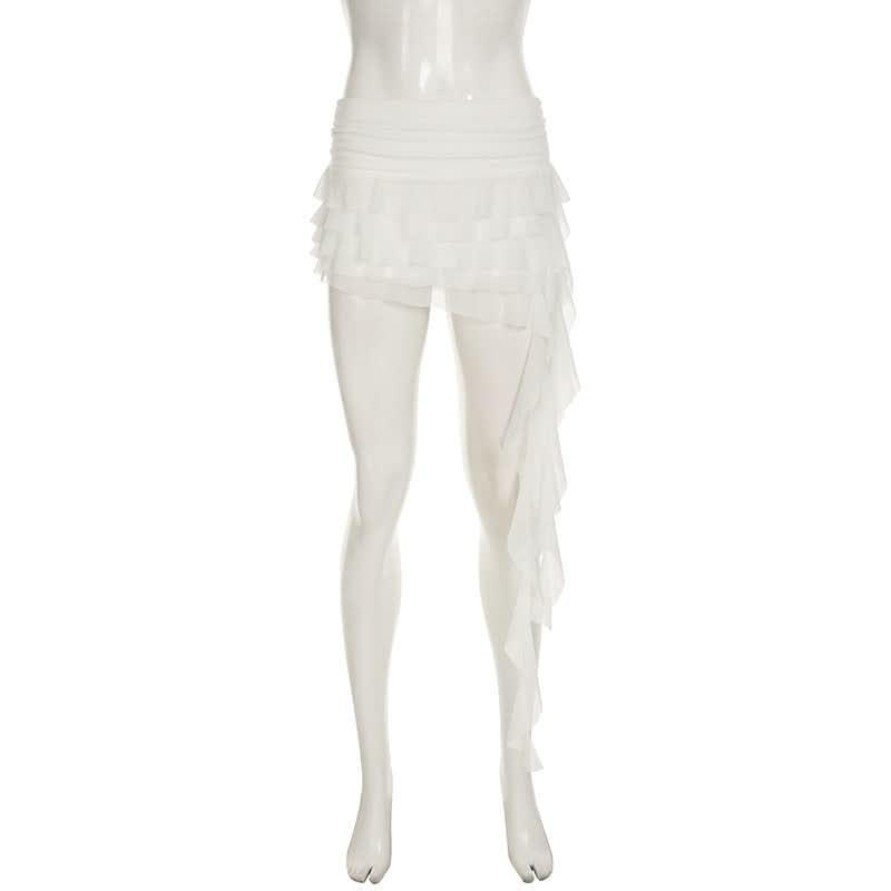 Mesh ruffle irregular mini skirt  | Festival Outfits Women