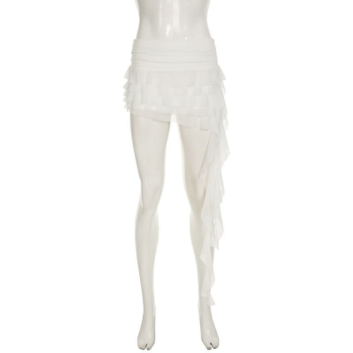 Mesh ruffle irregular mini skirt  | Festival Outfits Women