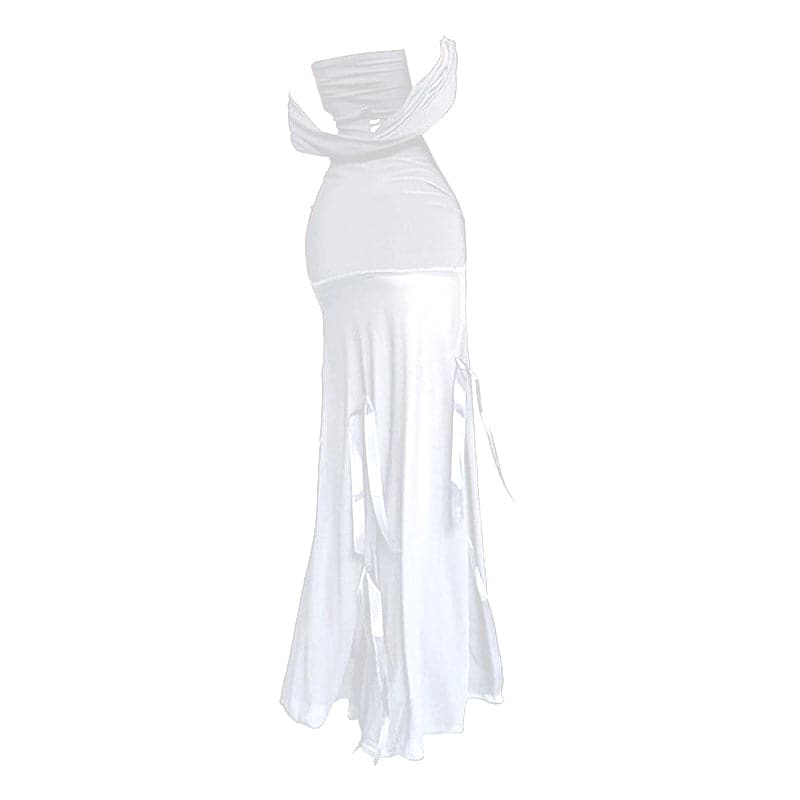 Off shoulder 2-way ribbon mesh maxi dress-final-sale  | Festival Outfits Women