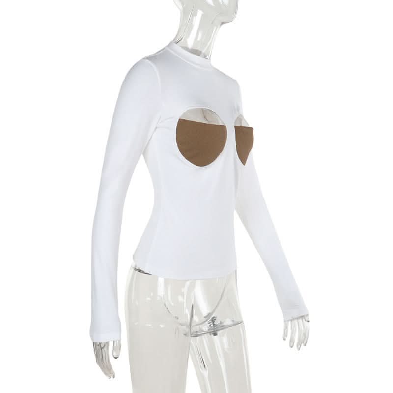 Long sleeve crewneck patchwork hollow out cut out top-final-sale  | Festival Outfits Women