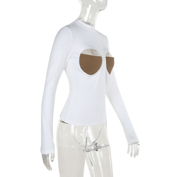 Long sleeve crewneck patchwork hollow out cut out top-final-sale  | Festival Outfits Women