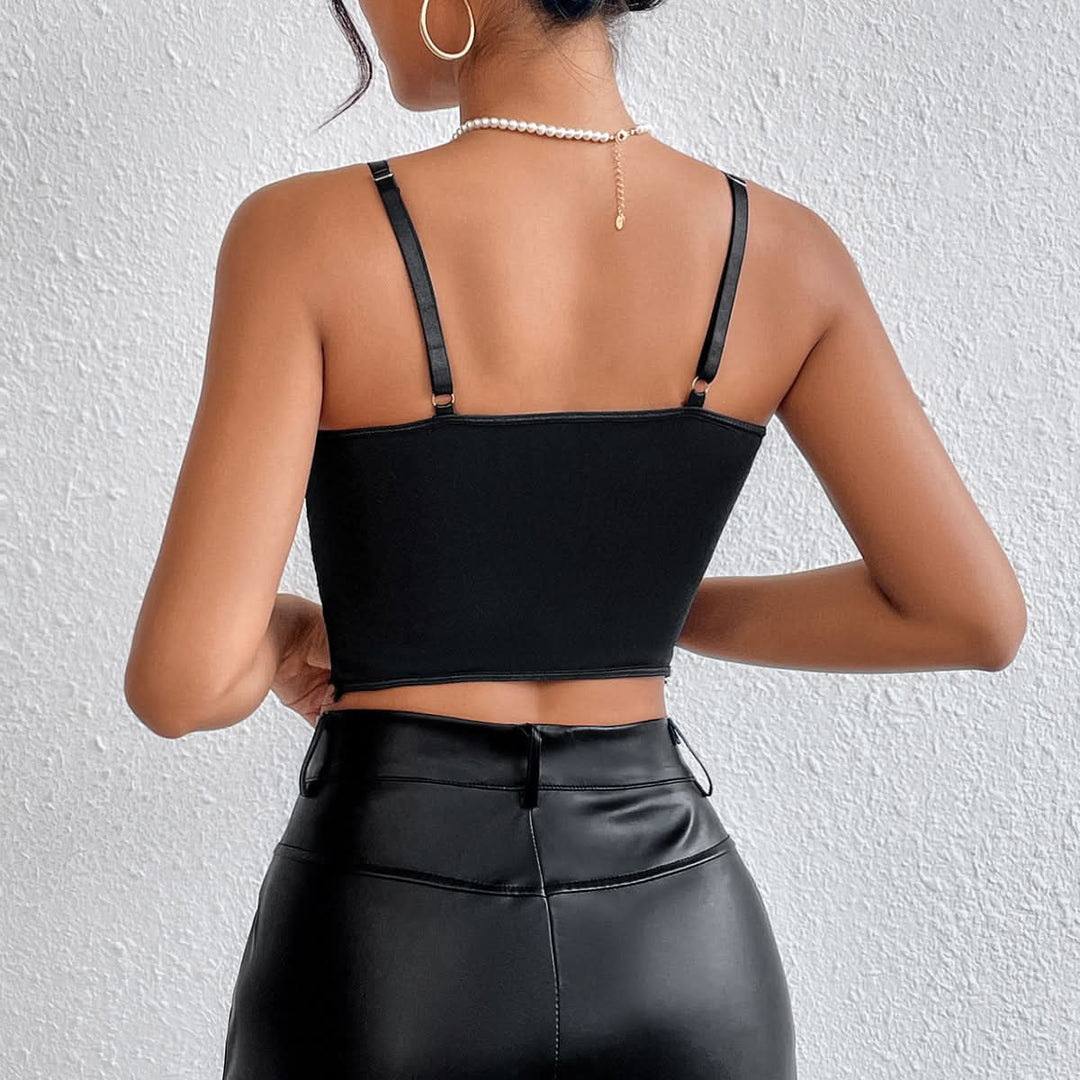 Hollow out lace hem v neck solid cami cut out top  | Festival Outfits Women