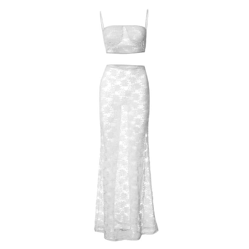 Sheer lace see through cami maxi skirt set-final-sale  | Festival Outfits Women