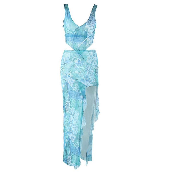 V neck slit knotted cami maxi skirt set  | Festival Outfits Women