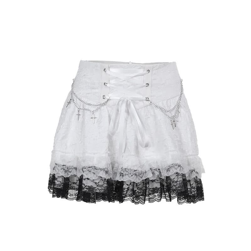 Lace up metal chain lace hem mini skirt  | Festival Outfits Women
