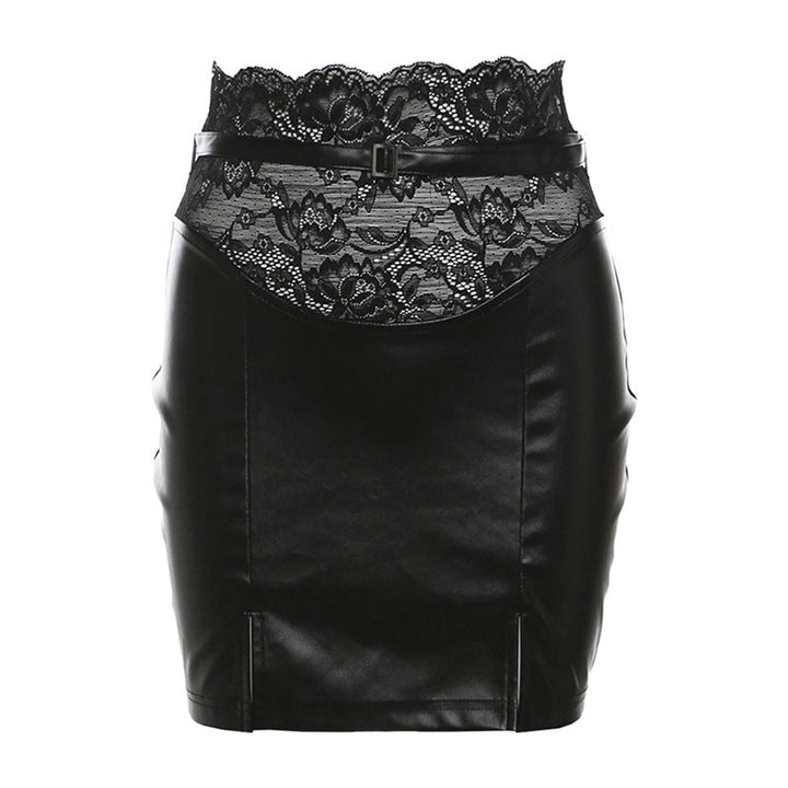Lace hem gloves PU leather v neck cami mini skirt set-final-sale Cargo Mini Skirt