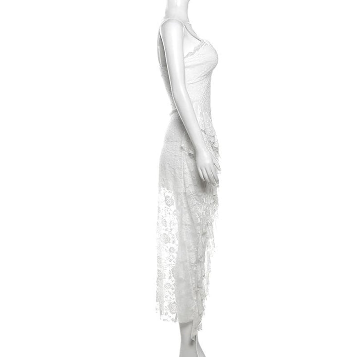 Lace ruffle flower pattern cami midi dress  | Festival Outfits Women