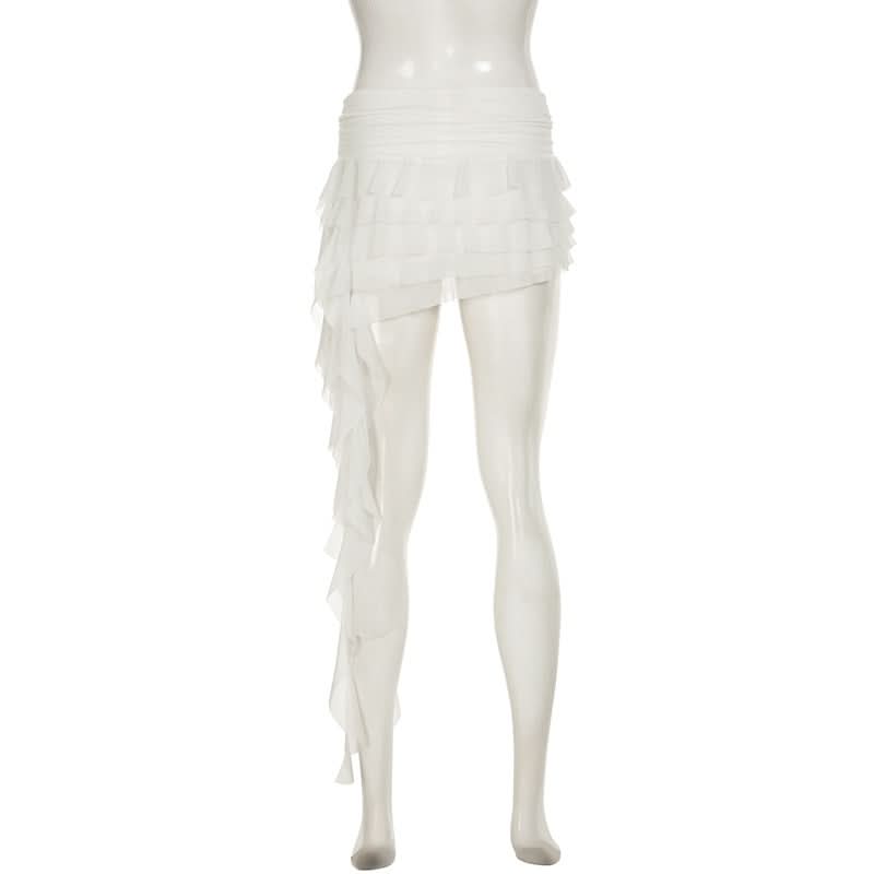 Mesh ruffle irregular mini skirt  | Festival Outfits Women