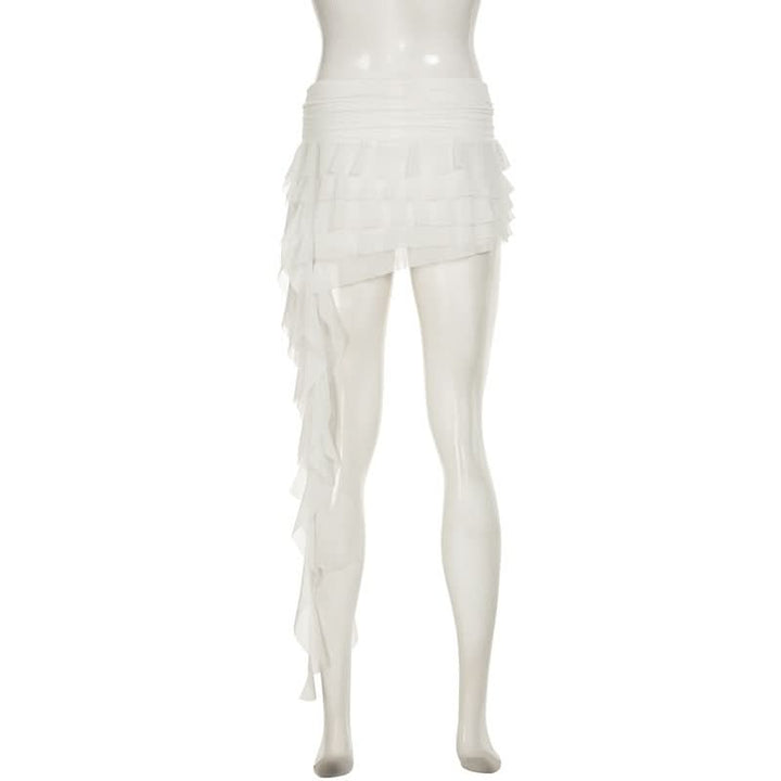 Mesh ruffle irregular mini skirt  | Festival Outfits Women
