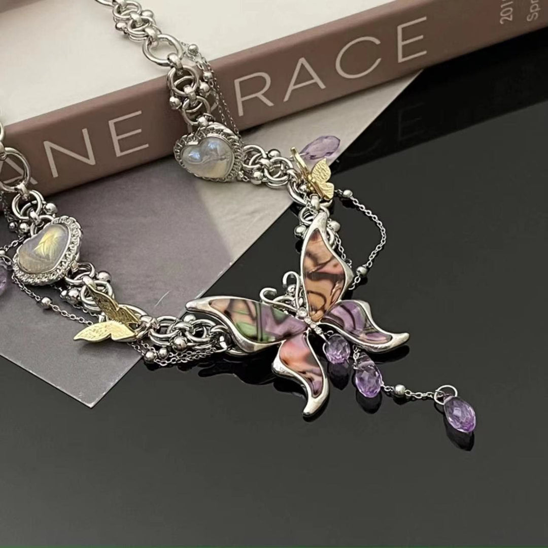 Butterfly pendant beaded heart choker necklace  | Festival Outfits Women