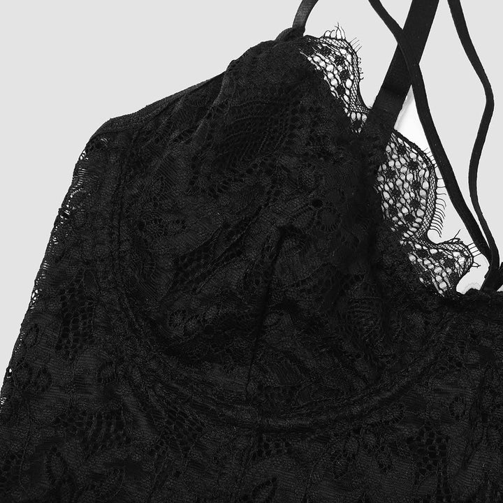 Hollow out lace hem v neck solid cami cut out top  | Festival Outfits Women