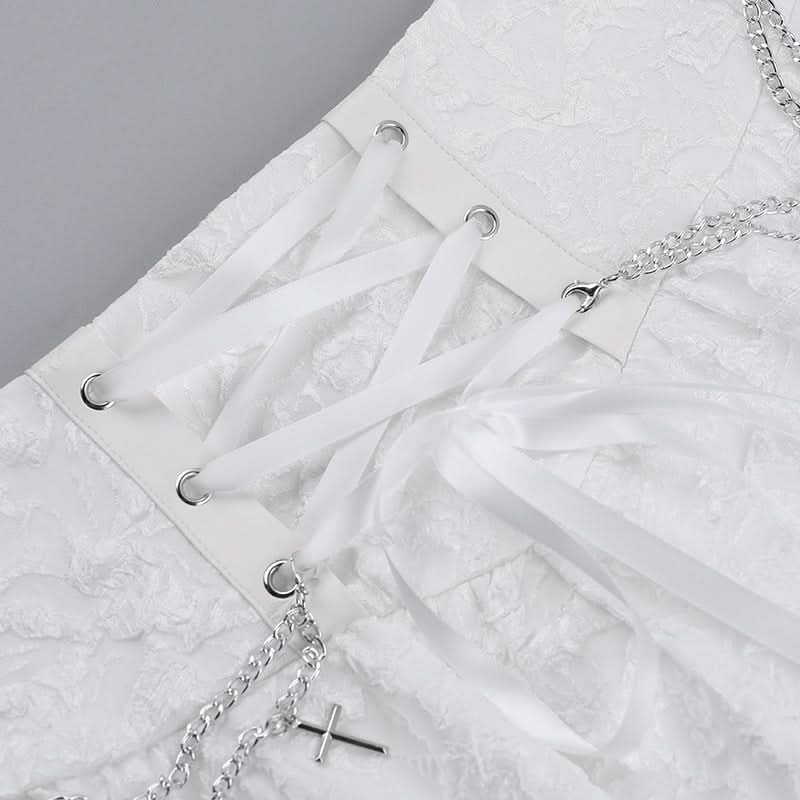 Lace up metal chain lace hem mini skirt  | Festival Outfits Women