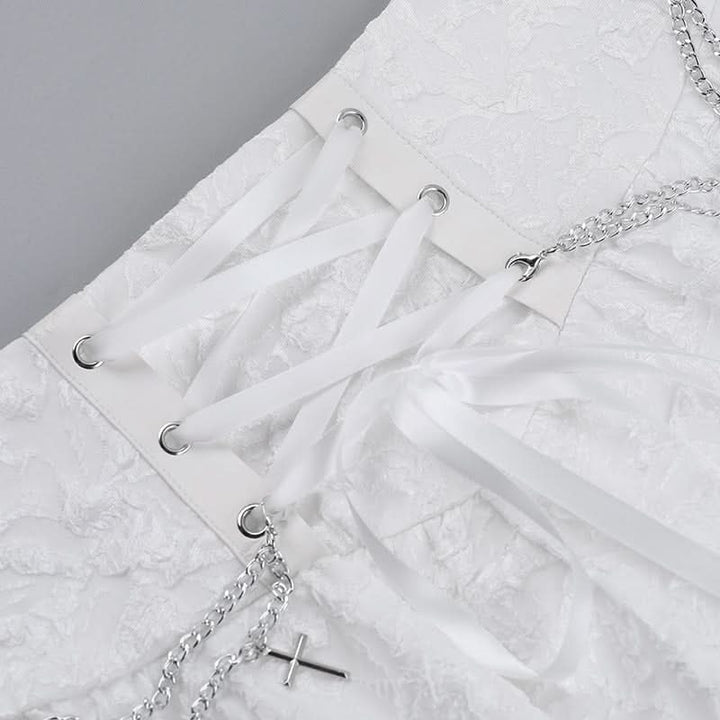 Lace up metal chain lace hem mini skirt  | Festival Outfits Women