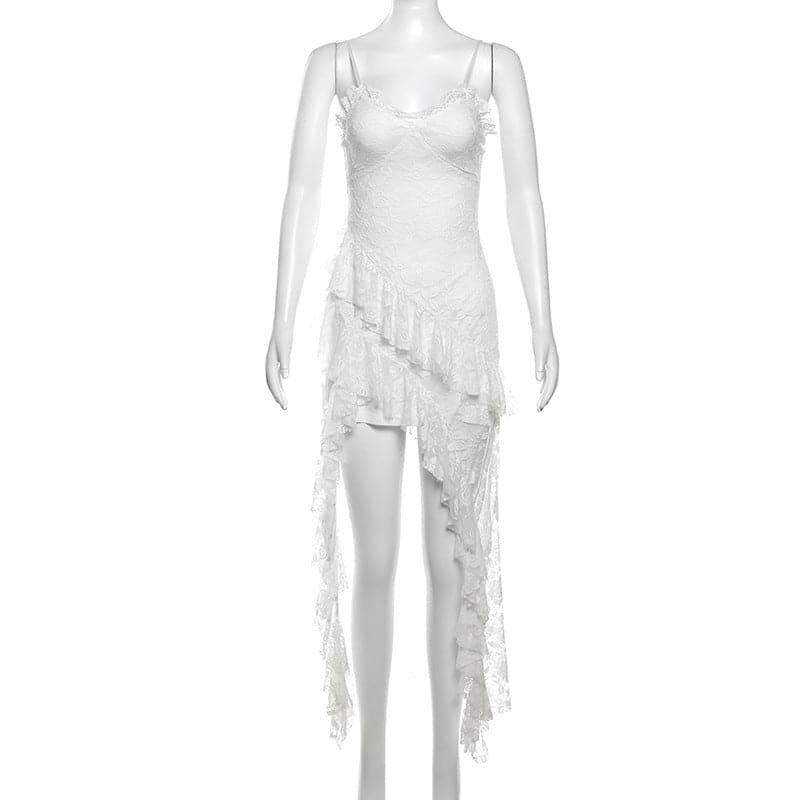 Lace ruffle flower pattern cami midi dress  | Festival Outfits Women