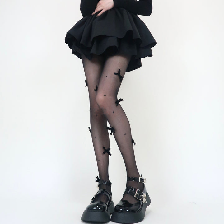 Sheer mesh faux pearl bowknot tights  | Festival Outfits Women