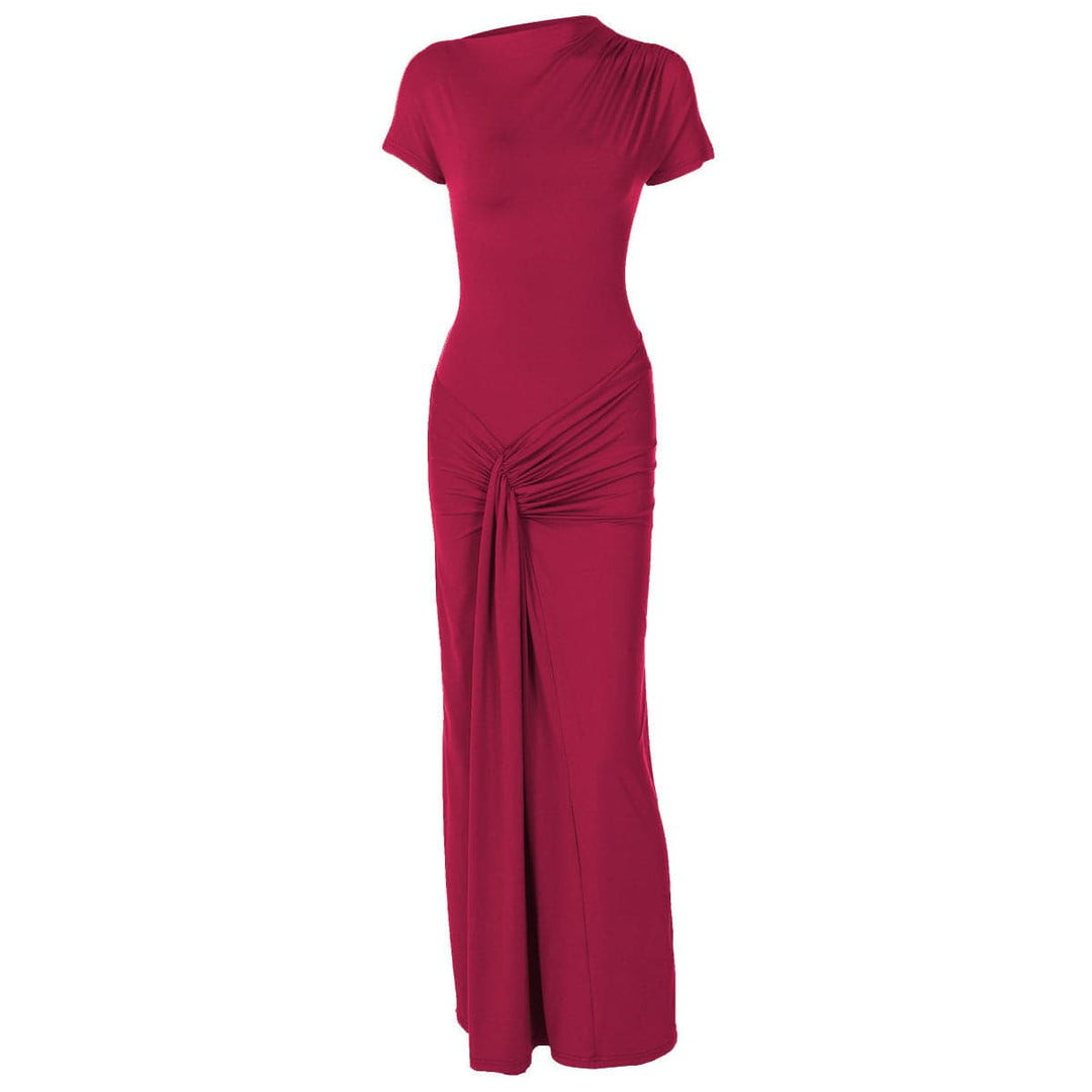 Short sleeve ruched lace up maxi dress  | Festival Outfits Women