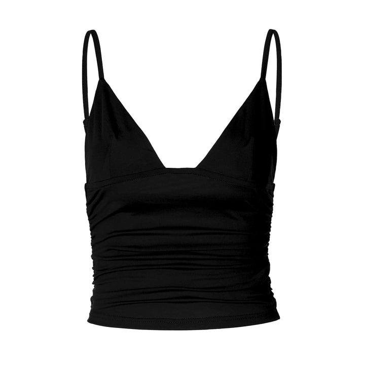 Ruched backless solid crop top  | Festival Outfits Women