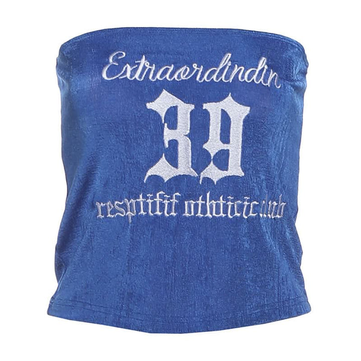 Letter embroidery backless tube top  | Festival Outfits Women
