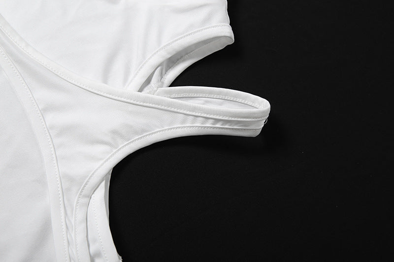 Crewneck hollow out mesh patchwork solid top