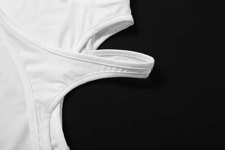 Crewneck hollow out mesh patchwork solid top