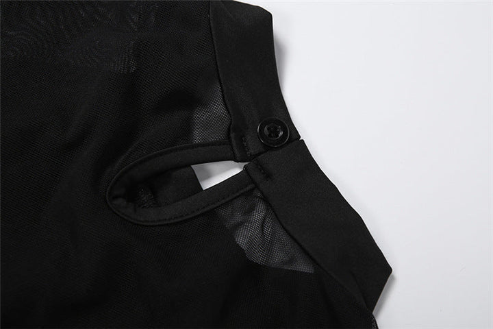 Long sleeve mesh crewneck button solid bodysuit