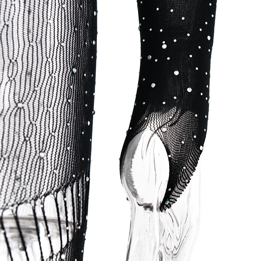 Off shoulder long sleeve beaded hollow out jumpsuit  | Festival Outfits Women