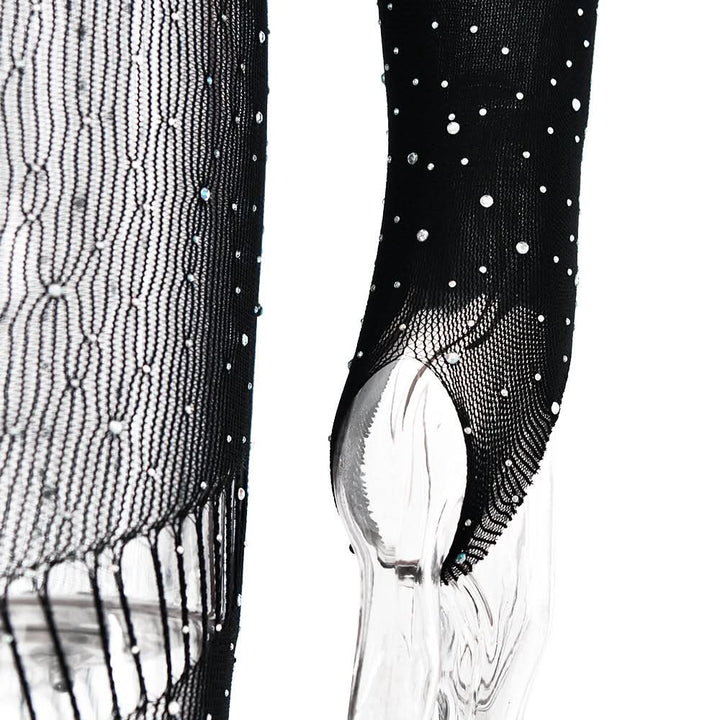 Off shoulder long sleeve beaded hollow out jumpsuit  | Festival Outfits Women