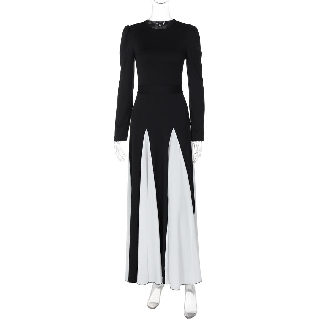 Long sleeve contrast self tie maxi dress  | Festival Outfits Women