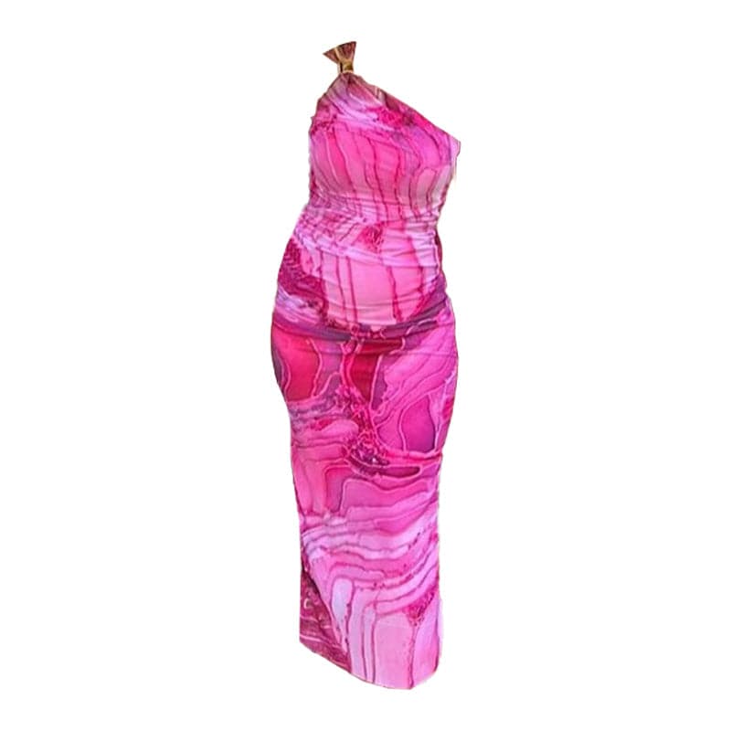 One shoulder print ruched maxi dress  | Festival Outfits Women
