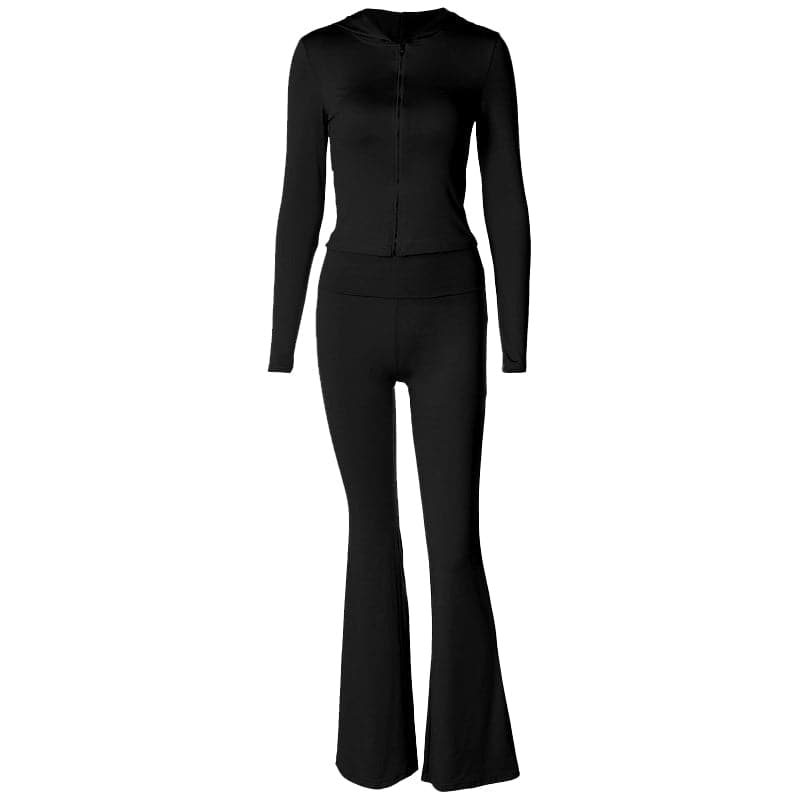 Long sleeve hoodie zip-up high rise pant set  | Festival Outfits Women