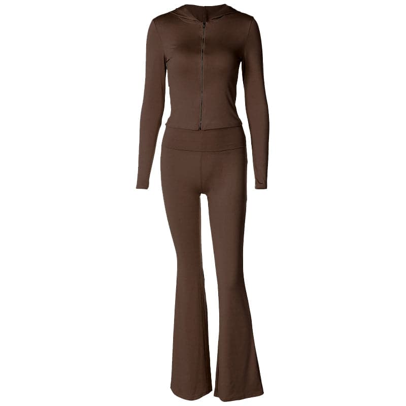 Long sleeve hoodie zip-up high rise pant set  | Festival Outfits Women