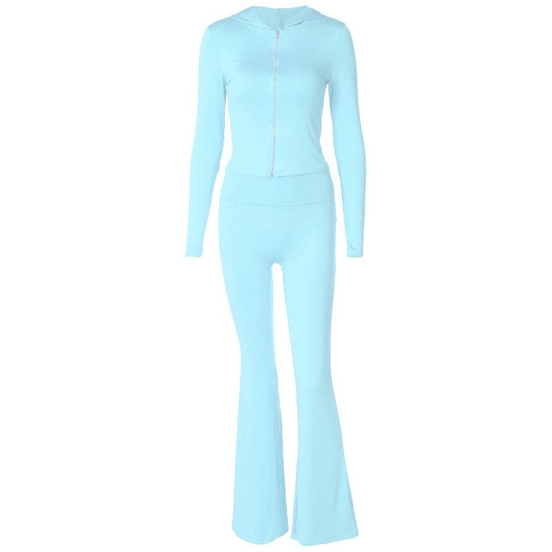 Long sleeve hoodie zip-up high rise pant set  | Festival Outfits Women
