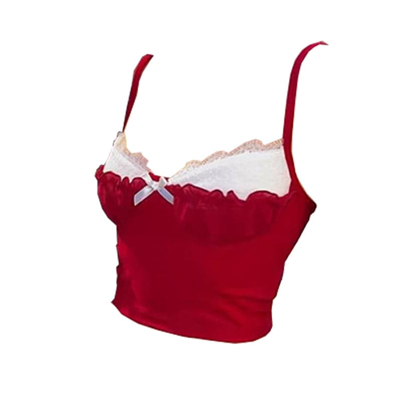 Bowknot ruffle patchwork lace cami top | Kayan Biki na Mata