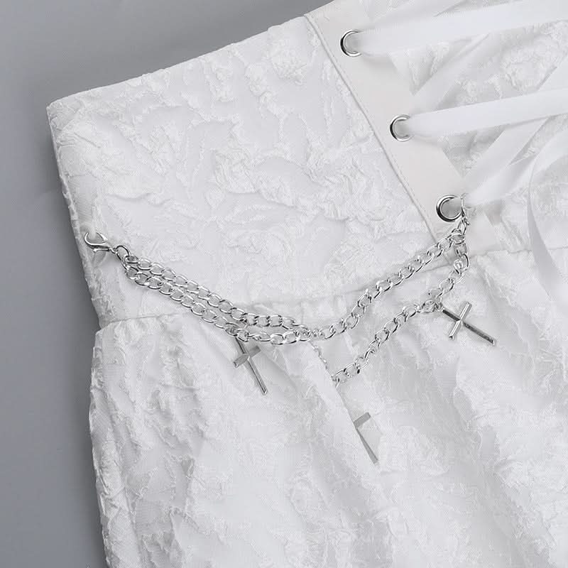 Lace up metal chain lace hem mini skirt  | Festival Outfits Women