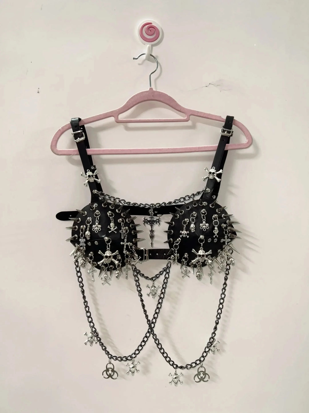 Metal chain rivet skull applique buckle cami top  | Festival Outfits Women