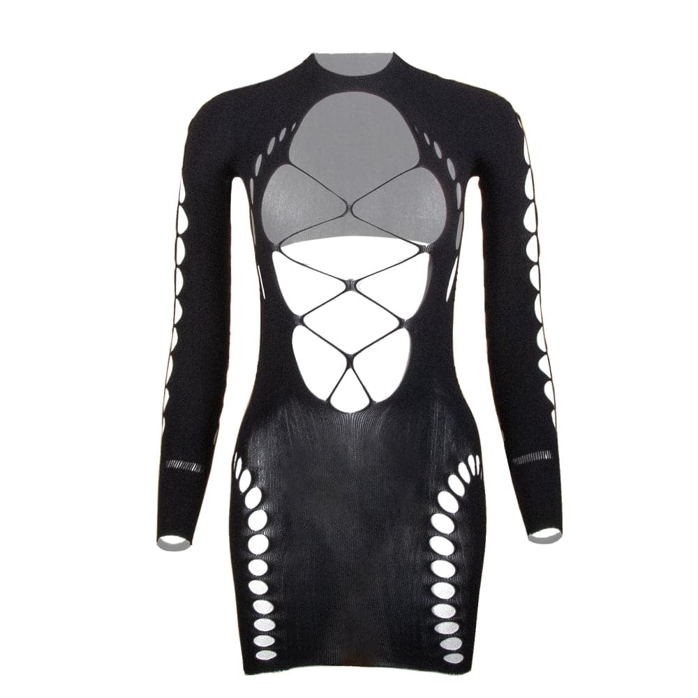 Long sleeve crewneck backless hollow out cut out mini dress  | Festival Outfits Women