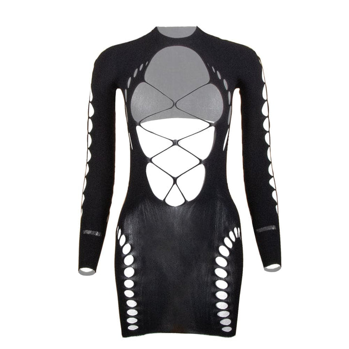Long sleeve crewneck backless hollow out cut out mini dress  | Festival Outfits Women