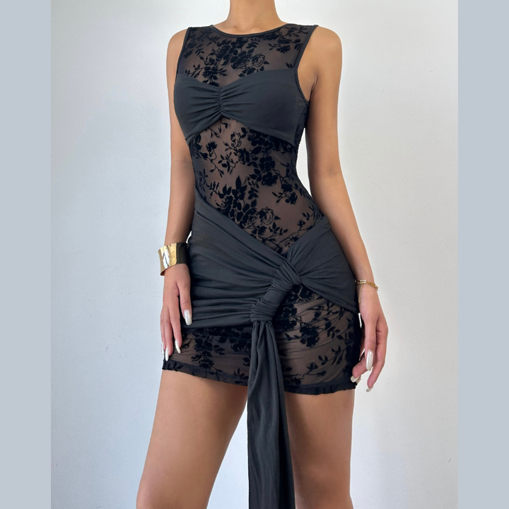 Crewneck ruched irregular sleeveless mini dress  | Festival Outfits Women