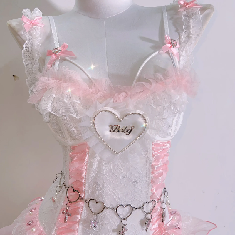 Ruffle bowknot lace metal chain top  | Festival Outfits Women