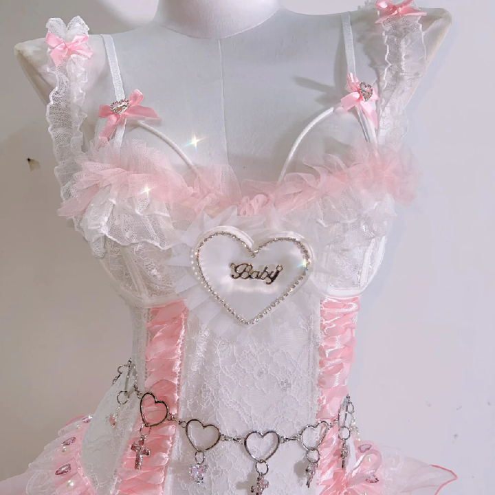 Ruffle bowknot lace metal chain top  | Festival Outfits Women