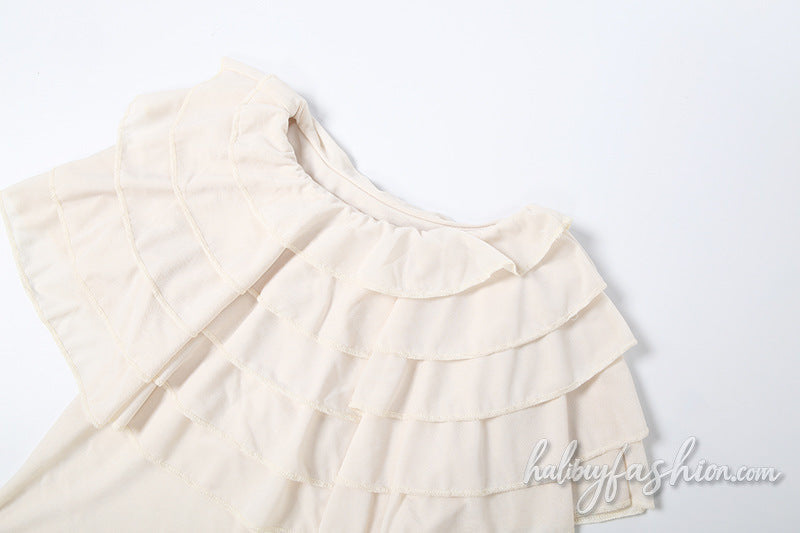 Crewneck ruffle irregular see through mini dress - Halibuy - 6
