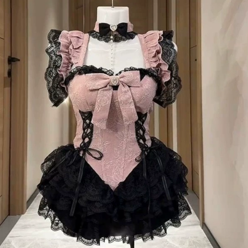 Bowknot lace hem ruffle mini dress  | Festival Outfits Women-final-sale