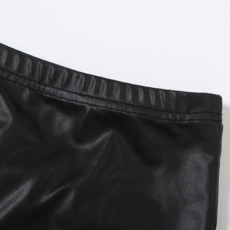 Self tie cross back PU leather low rise pant set  | Festival Outfits Women