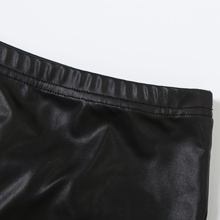 Self tie cross back PU leather low rise pant set  | Festival Outfits Women