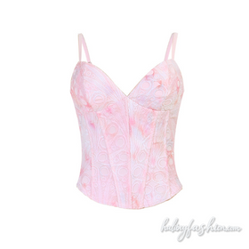 Print v neck corset zip-up backless cami top