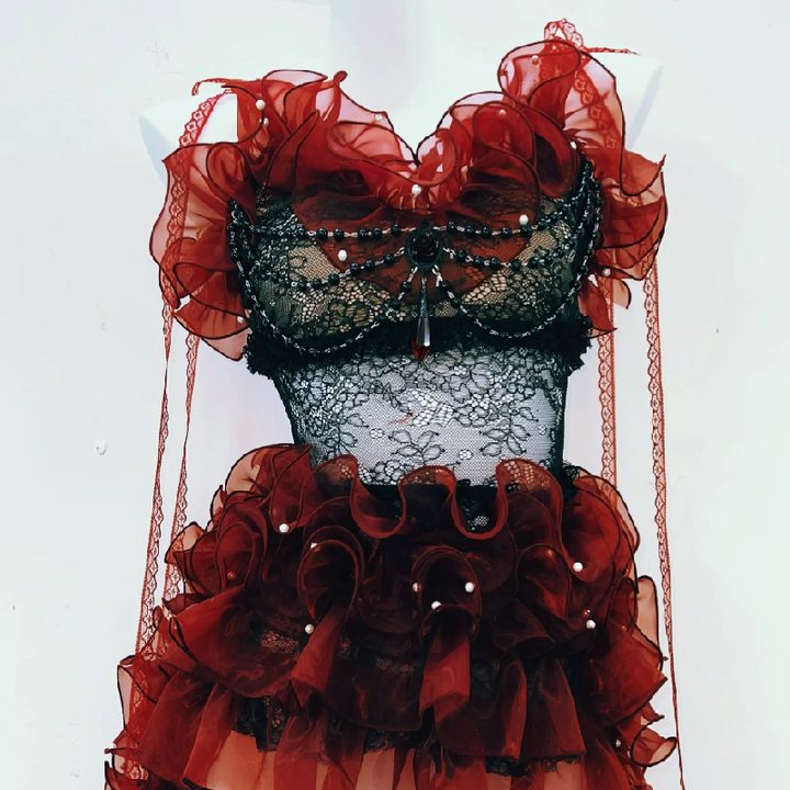 Ruffle beaded lace cami mini dress  | Festival Outfits Women