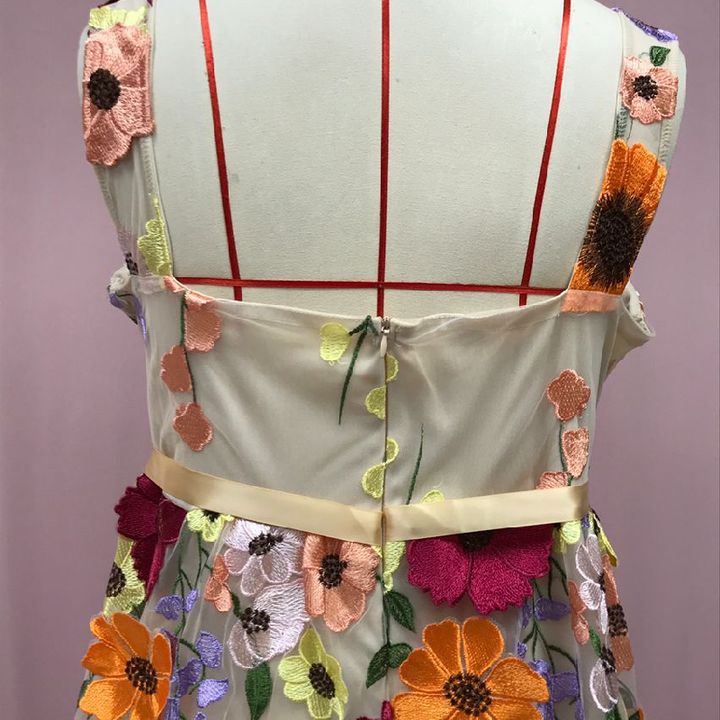 Flower embroidery zip-up self tie cami maxi dress  | Festival Outfits Women