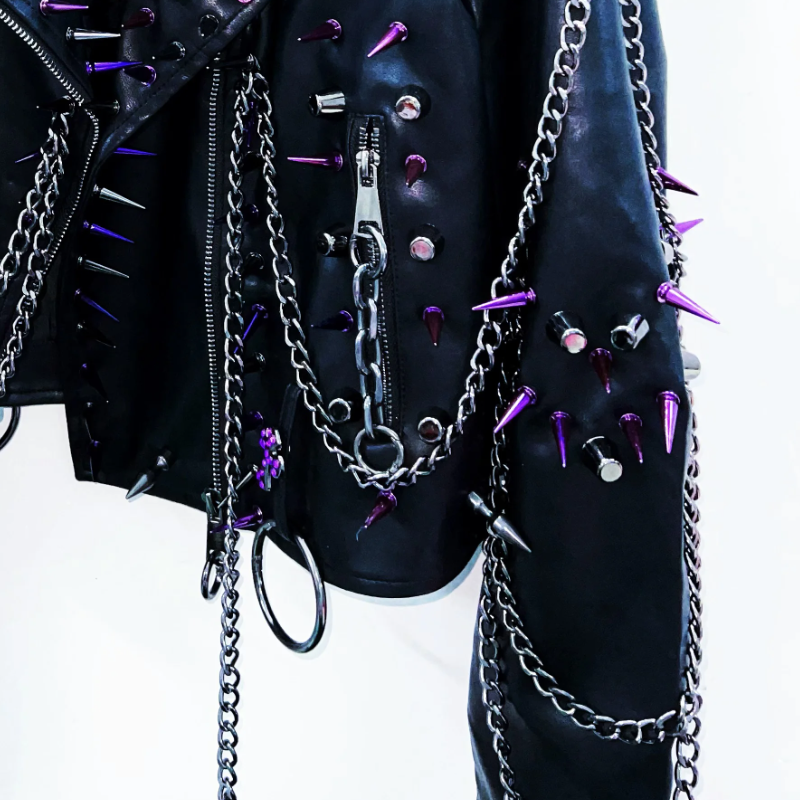 Long sleeve metal chain turnover collar zip-up o ring top  | Festival Outfits Women