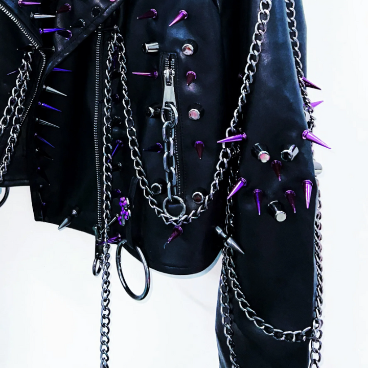 Long sleeve metal chain turnover collar zip-up o ring top  | Festival Outfits Women