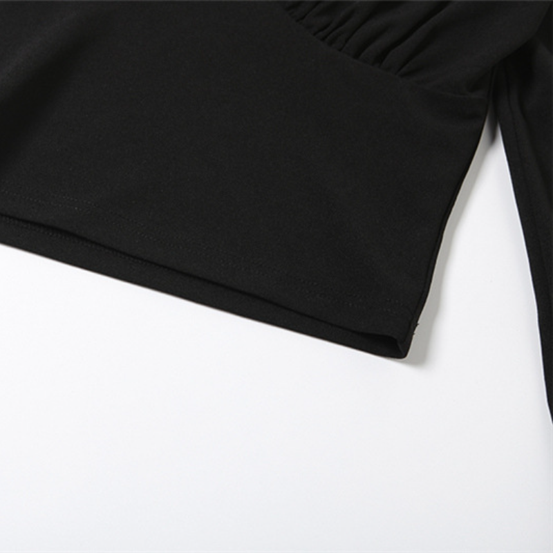 Long flared sleeve v neck self tie solid top  | Festival Outfits Women